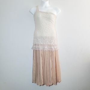 Vintage Lace Cream Tan Panelled Skirt One Strap